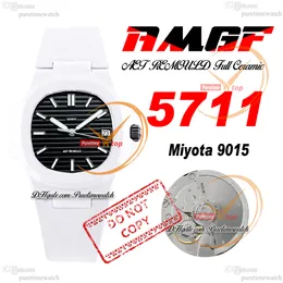 AMGF AET 5711 MIYOTA 9015 Automatisk herrar Titta på 40mm vitt keramiskt fodral svart texturerad stick dial gummi superutgåva klockor reloj hombre puretime d4