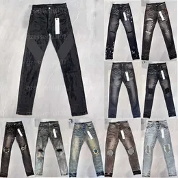 Männer Deigner Jean Schwarze Hose Denim Trouer Mode Caual Streetwear Feine Verarbeitung Mittelwartet Slim Straight Leg Kleiden Lila