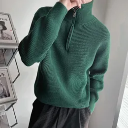 Herrtröjor Pullover En fermiMeture Eclair Pour Homme Vetement de Couleur Unie Vert Fermomture Eclair 231205