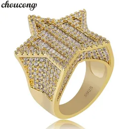 Choucong Star Male Hiphop Ring Pave AAAA CZ 925 Sterling Silver Anniversary Party Band Rings for Men Women Rock Iced Out Jewelry286s