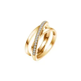 Pierścienie klastra Autentyczne 925 Sterling Silver Shine Clear Cros Crossover Pave Triple Band for Women Wedding Jewelry Bague Femme 2021223J
