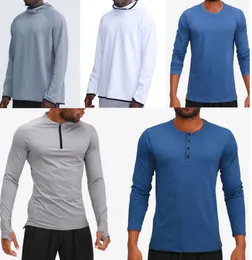 Mens Outfit Hoodies Camisetas Yoga Hoody Tshirt Lulu Sports Levantando Quadris Use Elastic Fitness Collants Lululemens de fino e seco rapidamente 533