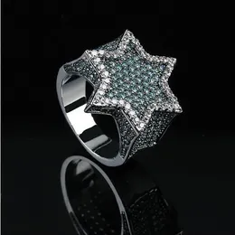 Super Star Ring Green CZ Bling Ring Micro Pave Cubic Zirconia Simulated Diamonds Hip hop Rings Size#7-Size#11284p