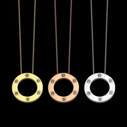 Titanium steel love ring six diamond flatbread necklace gold silver rose colors classic design fashion women jewelry whole1876