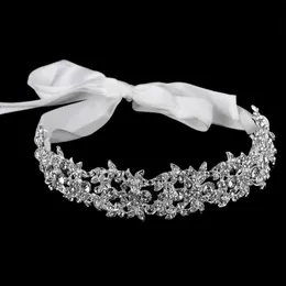 Handgemaakte Bruids Hoofdband Tiara Kristal Bruiloft Haaraccessoires Lint Elegante Hoofddeksel Strass Vrouwen Haar Jewelry2800