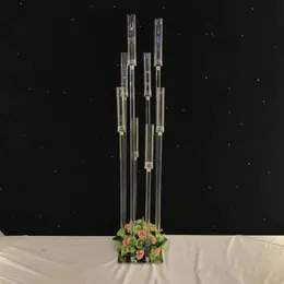Akrilik şamelabra 8 başlık kolları şam tutucular düğün masası merkez parçası çiçek standı tutucu şamdan parti ev dekor228j