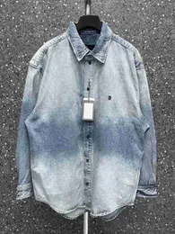 Men's Casual Shirts designer brand High Version b Family Denim Shirt Jacket, Reworked, Washed, Worn Out, Gradually Changing Color, Trendy, Fashionable, Unisex Style 1MQU