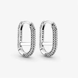 Autentisk 100% 925 Sterling Silver Pave Single Link Hoop örhängen Set Fashion Women Wedding Engagement Smycken Tillbehör298q