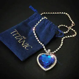 Titanic Heart of Ocean coração azul amor para sempre pingente colar bolsa de veludo Y1218325q