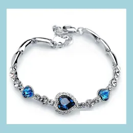 Charm Bracelets Ocean Blue Bracelets Sliver Plated Crystal Rhinestone Heart Charm Bracelet Bangle Gift Jewelry Drop Delivery Jewelry B Dhnqk