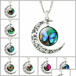 قلادة قلادة المعلقات Sier Fashion Moon Butterfly للنساء Cabochon Glass Necklace قلادة تسليم المجوهرات DH4CS