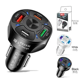 53W Fast Quick Charging 4 Ports USB C PD Car Charger Universal 4 Way Vehicle Power Adapter Chargers For Ipad Iphone 11 12 13 14 15 Pro Samsung Xiaomi Huawei Gps PC With Box