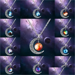 Naszyjniki wiszące elementy moda koreańska biżuteria vintage gwiaździsty księżyc kosmiczny wszechświat kosmiczny kamień szlachetny wisiewniki DHV84