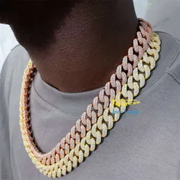 Fine Jewelry Hip Hop Gold Plated 925 Silver 2 Rows 13mm 15mm Moissanite Diamond Iced Out Miami Cuban Link Chain Necklace for Men