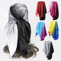 Lenços 90x90cm cor sólida gradiente neckerchief hijab cachecol mulheres seda cetim headband cabelo senhoras quadrados xales cabeça lenços