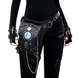 Sacos de cintura YourSeason Unisex Steampunk Chain Rivet Pack Multifuncional PU Couro Feminino Ombro 2021 Moto Biker Belt Bag311R