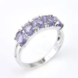 LuckyShine New Arrival Full New Oval 5- Stone Natural Amethyst 925 Sterling Silver Plated For Women Charm Gift Idea Rings Shi245e