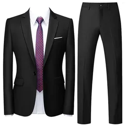 Ternos masculinos sólidos, jaqueta e calças com um botão, uniforme de trabalho personalizável, uniforme de noivo