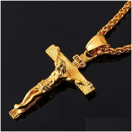 Pendant Necklaces Pendant Necklaces Men Chain Christian Jewelry Necklace Stainless Steel Gifts Vintage Cross Inri Crucifix Jesus Piece Dhpgb