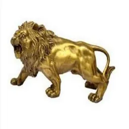 Mässing Crafted Human Antique Decoration Collectable Home Decorations Feng Shui Brass Lion Sculpture Statue179e