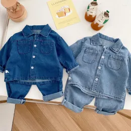 Conjuntos de roupas bebê menino boutique conjunto moda meninos denim jaqueta e calças 2 peças roupas primavera outono crianças bebes meninas ternos 1-5years