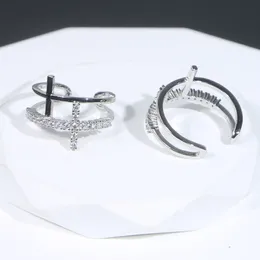 Trendy 925 srebrny podwójny pierścień podwójny krzyżowy Otwarty Regulowany Rozmiar Pierdzież do palca Wysokiej jakości utwardzony sześcien cyrkon Hip Hop Pierścień do biżuterii ślubnej hurtowa