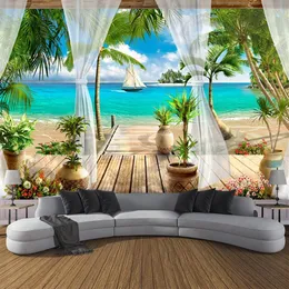 Personalizado 3d po papel de parede varanda areia praia mar vista 3d sala estar sofá quarto tv fundo mural papel de parede decoração da sua casa323f