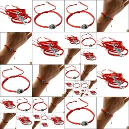 Braccialetti con ciondoli Corda intrecciata fatta a mano Filo rosso Occhio azzurro Portarti fortunato Peacef Lunghezza regolabile Gioielli con consegna a goccia Dh6Om