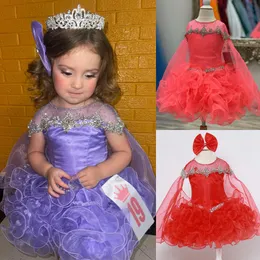 Little Girl Cupcake Pageant Dress Crystal Cape Ruffle Glitz Baby Kid Fun Fashion Runway Drama Birthday Cocktail Party Gown Toddler Spädbarn Formell klänning National Coral