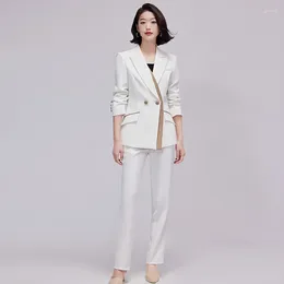 Frauen Zwei Stück Hosen Anzug Mantel 2023 Herbst Weiß Royal Sister Stil Casual Professionelle Kleid Formale Set Arbeit Kleidung business