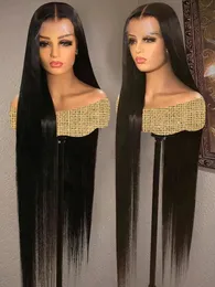 Синтетические парики 34 дюйма, прямой костяной 13x4, парик из натуральных волос на шнуровке спереди, подходит для бразильских женщин, 360, прозрачный 231205