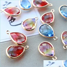 Charms Fashion Gradient Mticolor Faceted Tear Drop Gemstone Charm Pendant Jewelry Accessories For Necklace Bracelet Making Drop Delive Dhxow