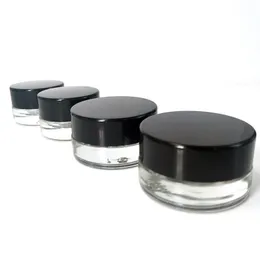 Vaso per campioni portatile in vetro da 3 ml 5 ml Contenitore per scatola in vetro con coperchio nero Custodia OEM strumento per tamponare trasparente per cera Vaso cosmetico per olio crema Bottiglia per imballaggio