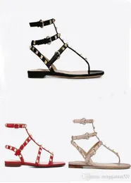 Authentique peau de vache classique designer rivet femmes sandales de luxe en cuir femmes chaussures style romain sandales décontractées chaussures plates grande taille 3859646