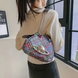 مصمم الأكياس المسائية Viviene Westwoods High Grade Handbag Empress Dowager Xi Ficy Girls 'Bag Saturn Plaid Cross Body Saddle Bag