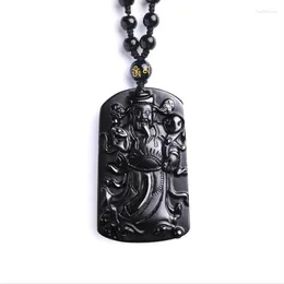 Pendant Necklaces Men Women's God Of Wealth Pendants Real Natural Obsidian Beaded Necklace Money Come Amulet Boutique JewelryP187i