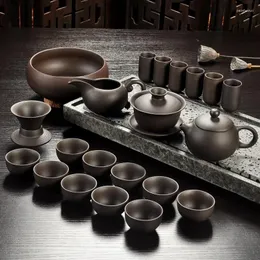 ティーウェアセットYixing Purple Sand Tea Set Black/Red Ceramic Teapot Handmade Teacup Gaiwan Tureenセレモニー