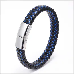 Charm Bracelets Braided Leather Bracelet Black Stainless Clasps Men Wrist Handmade Drop Delivery Jewelry Dhg6Y