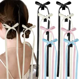 2st Long Ribbon Bow Hair Claws Clips For Women Girls Tassel Small Hairpin Bowknot Barrettes Hårtillbehör Huvudbontering Prydnad