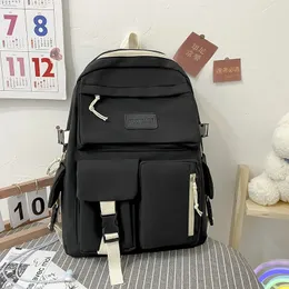 Borse da scuola Zaino in tela di grande capacità Zaino nero Leggero Borsa da viaggio semplice Zaino in tela Borsa da scuola per studenti Zaino in tela con cerniera per studenti 231204