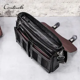 Briefcases CONTACT'S vegetable leather men briefcase for lawyers 13inch laptop handbag ipad large vintage business male messenger bag Black 231205