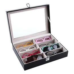 Eyeglass Sunglasses Storage Box With Window Imitation Leather Glasses Display Case Storage Organizer Collector 8 Slot sunglasses s198m