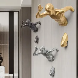 Creative Sculpture Running Man Racing Against Time Fgurine Wall Decoration Emboss 3D Figurer Hemdekor Vägg hängande prydnad T200327V