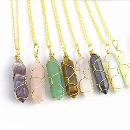 Natural Stone Pendant med halsband 65 Styles Arts Hexagonal Prism Bullet Quartz Point Healing Crystals Chakra Charm utsökta smycken