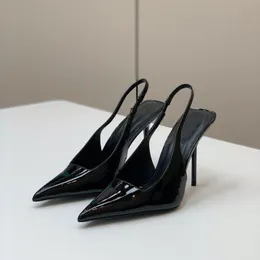 Yüksek topuklu paloma slingback pompa ile patent ile deri sivri ayak parmakları elastik slingback kayış elbise ayakkabıları parti akşam kadın lüks tasarımcılar fabrika ayakkabı