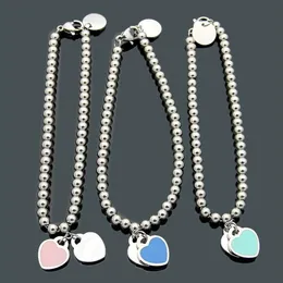 Silver Color Top Quality Women Designer Bangles Double Heart Pendant Drop Green Oil Stainless Steel Luxury Style Ball Bead Single 215d