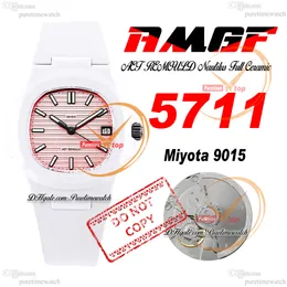 AMGF AET 5711 MIYOTA 9015 Automatisk män Titta på 40mm White Ceramic Case Spiaggia Rosa Textured Stick Dial Rubber Super Edition Watches Reloj Hombre Puretime G7