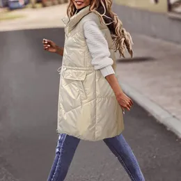 Kadın Ceketleri 2023 Sonbahar Kış Yelek Ceket Kadınlar için Kıkırdak Yelek Ceket Moda Fermuarı Kolsuz Slim Uzun Dış Giyim Veste Femme
