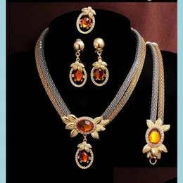 Armbandörhängen halsband brudtärna smycken set bröllop kristall hänge armband parti sätter afrikansk vacker som dubai 18k go dhn5i