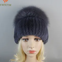 Czapki czapki/czaszki Rosja w zima prawdziwa futrzana kapelusz Kobiety ciepłe dzianiny oryginalny rex królik futra czapka top naturalny lis fur